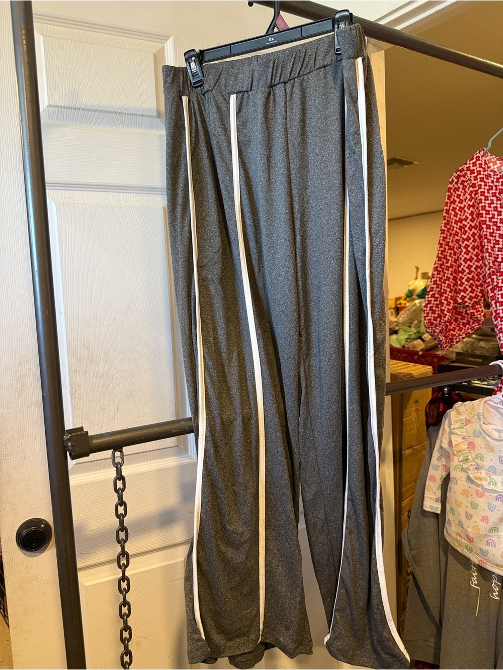 Amazon Gray Wide-Leg Joggers with White Side Stripes and Gray Matching Top